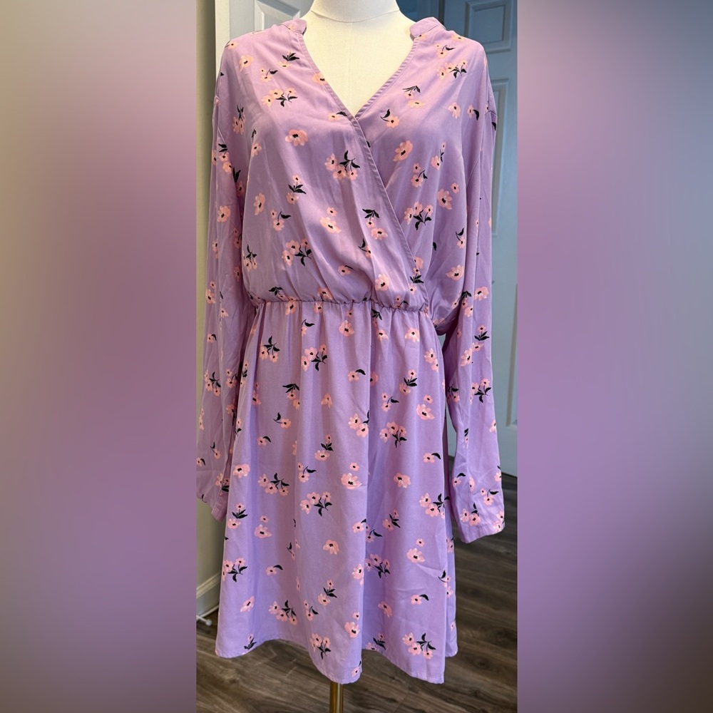 All in Favor Lavender and Pink Floral Dress